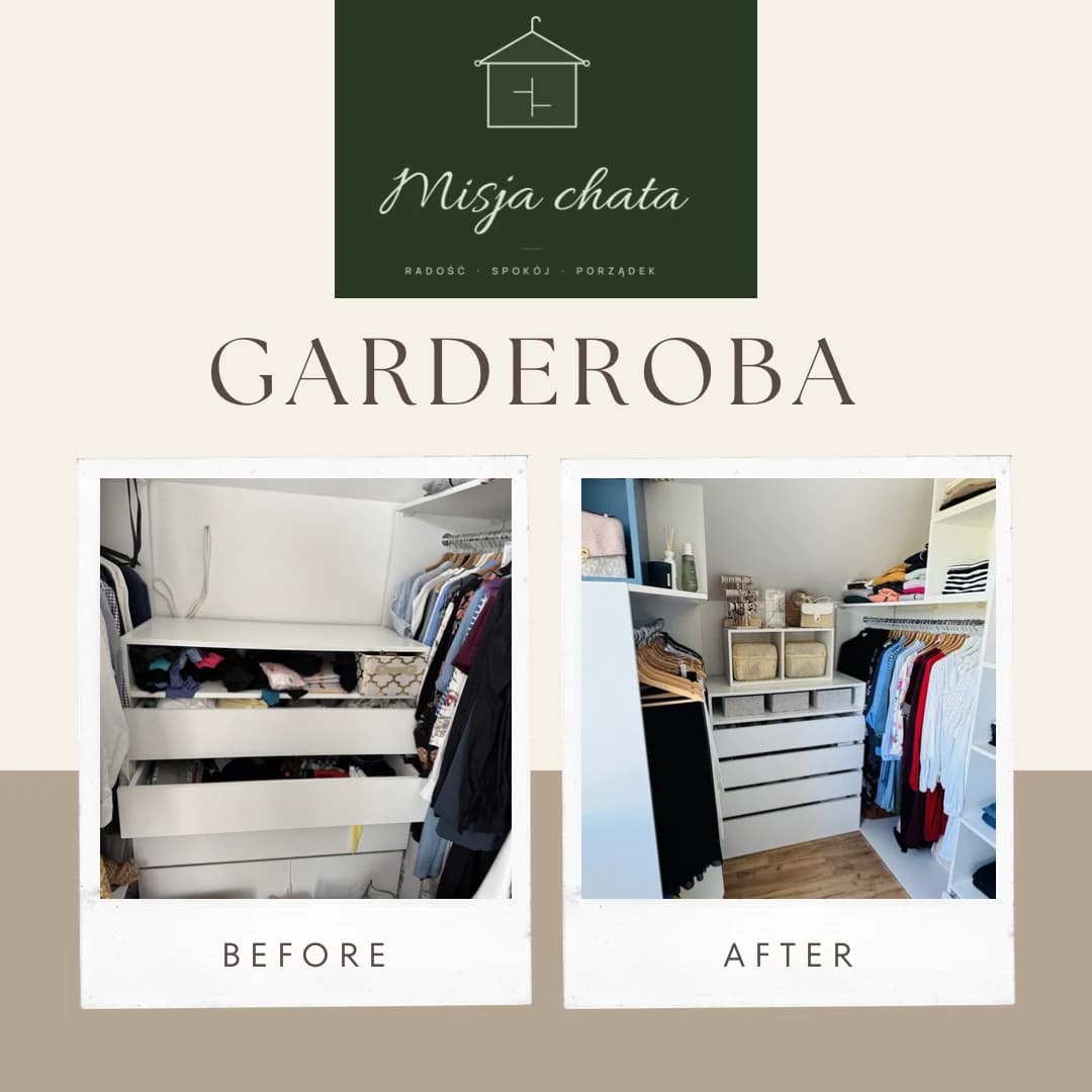 Garderoba — realizacja Misja Chata: stan przed i po sesji decluttering