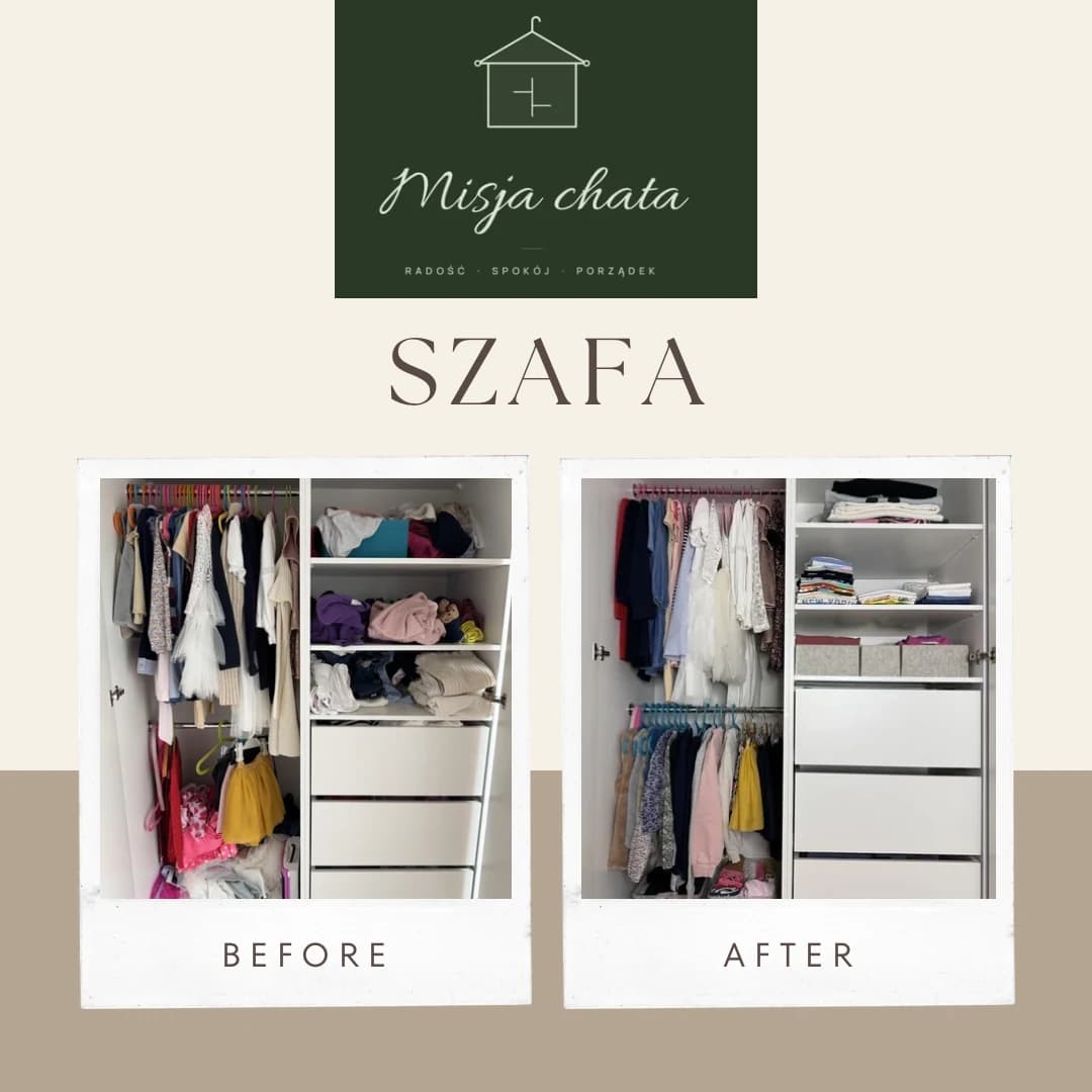 Szafa — realizacja Misja Chata: stan przed i po sesji decluttering